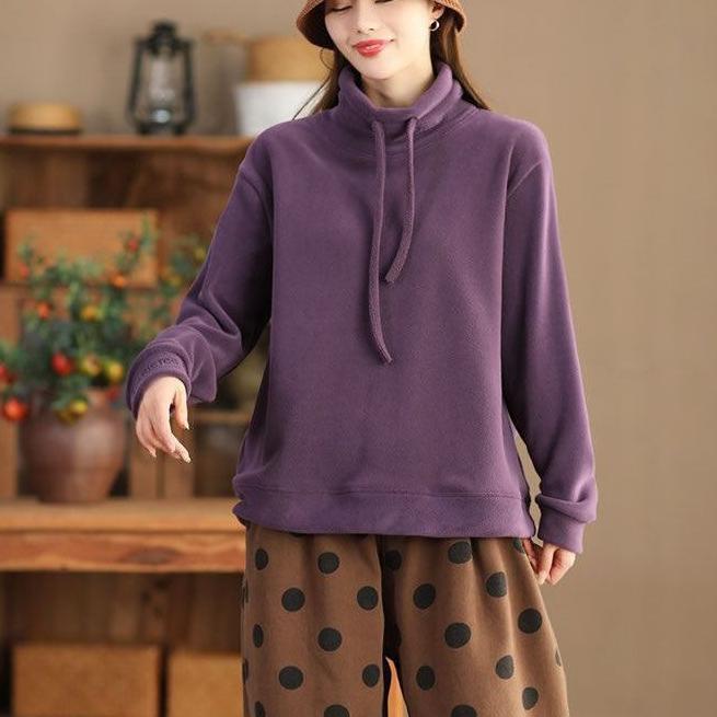 Women's Moral Velvet Sweatshirt Autumn Winter Loose Casual Flocked Pullover Sweatshirt Comfortable Warm Stand Collar Sweatshirt