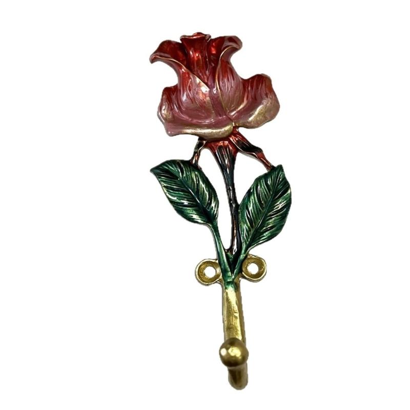 Wall Hook Hanger Metal Flower Hook with Enamel-Style Finish, Decorative Single Hook for Entryway, Bedroom, Bathroom, or Living Room