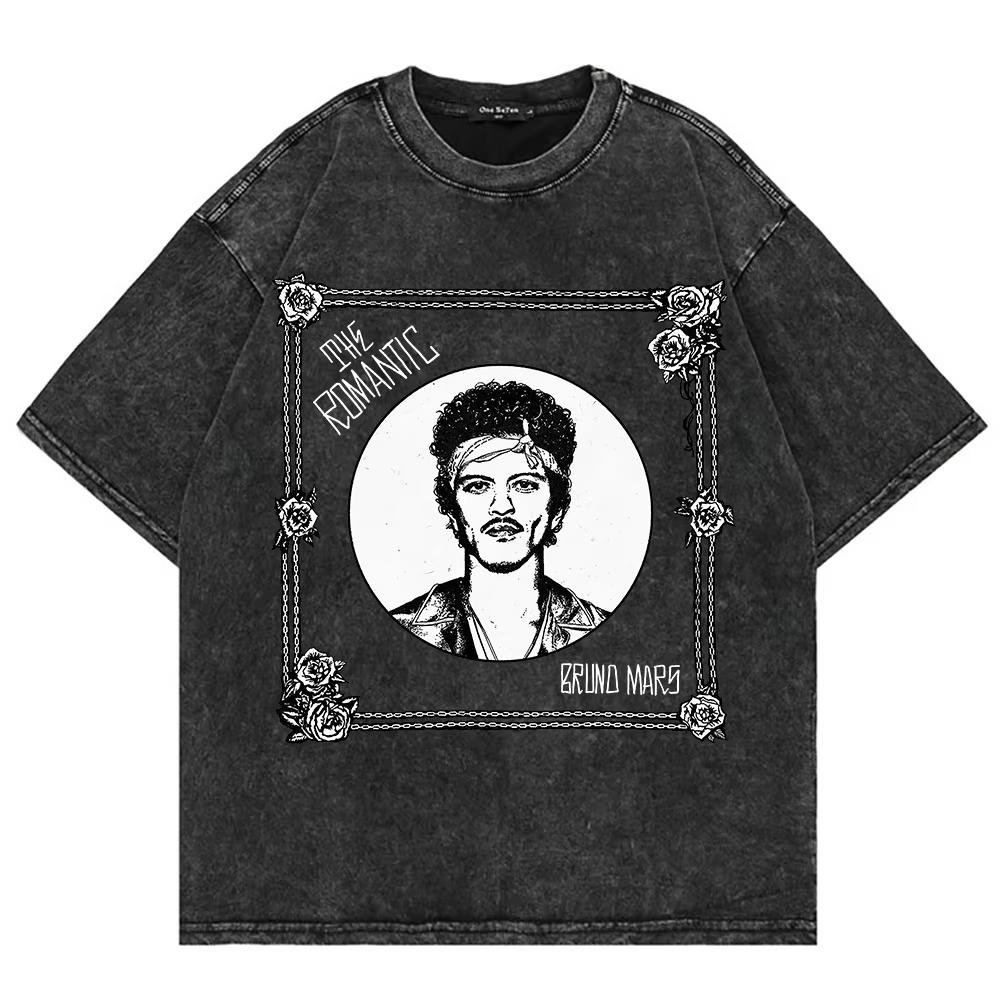 New Summer Cotton Vintage Washed The Romantic Tour T Shirt Fashion MenWomen Retro Oversized Loose Acid Wash Tee Shirt