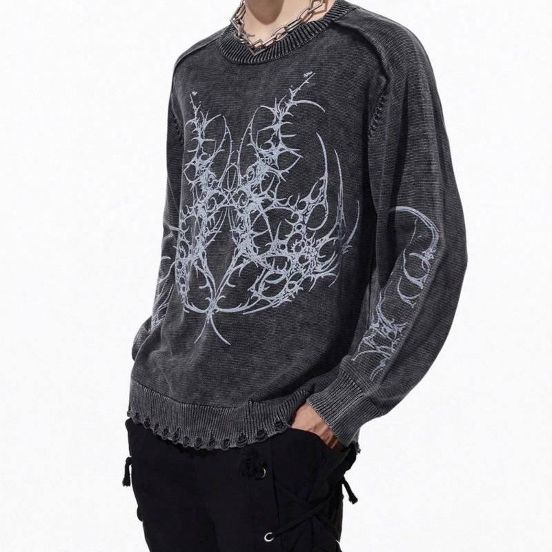 Unisex Oversized Knit Sweater With 3D Jacquard Round Neck Long Sleeve Loose Fit Winter Streetwear