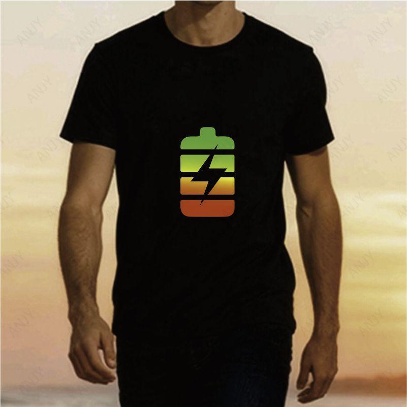 Fun Battery Parallel Printed Tshirt For Couples Funny And Creative Combination Of Power Loose Short Sleeved Top