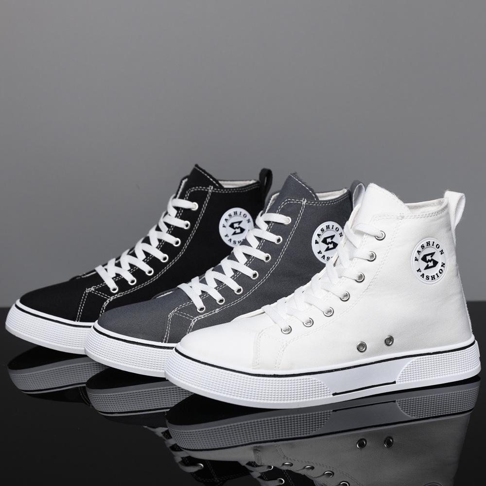 Men Retro Korean-Style High-Top Canvas Sneakers Trendy Lace-Up Casual Shoes for Students