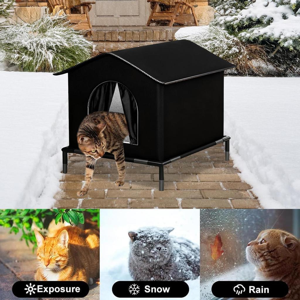 Winter Outdoor Cat House Insulated Waterproof Elevated Warm Bed Shelter for Stray Cats Kittens Small Animals Patio Garden Use