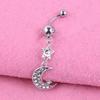 Punk Crystal Moon Dangle Navel Piercing Rings Body 316L Surgical Steel Belly Button Ring Jewelry