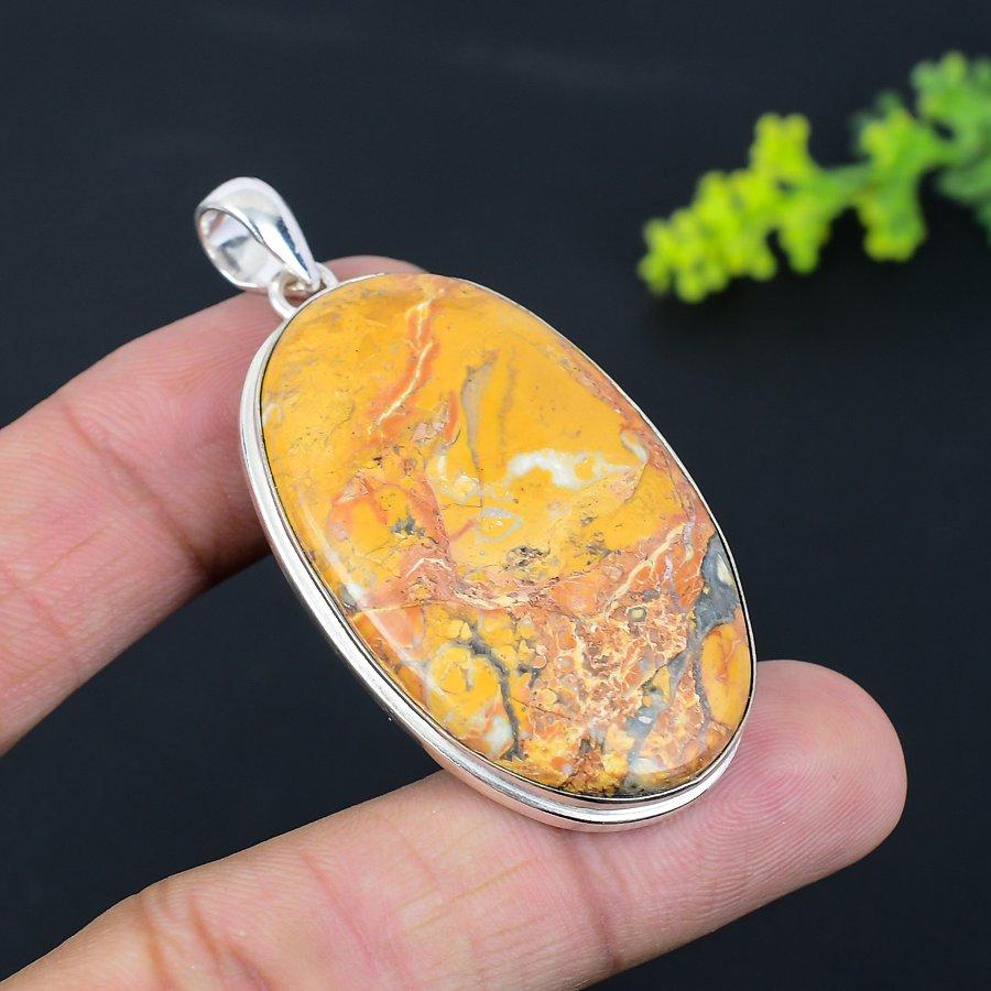 Malinga Jasper Gemstone Handmade 925 Sterling Silver Jewelry Pendant 2.36" S1o27