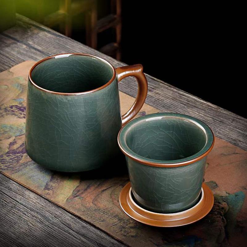 Tea Separation Cup Mug Office Ceramic Tea Separation Cup Personal Tea Cup Gift Ru Kiln Teacup Pack