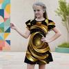 Girls Round Neck Flutter Sleeve Black Tree Floral Printed A Line Flared Dress