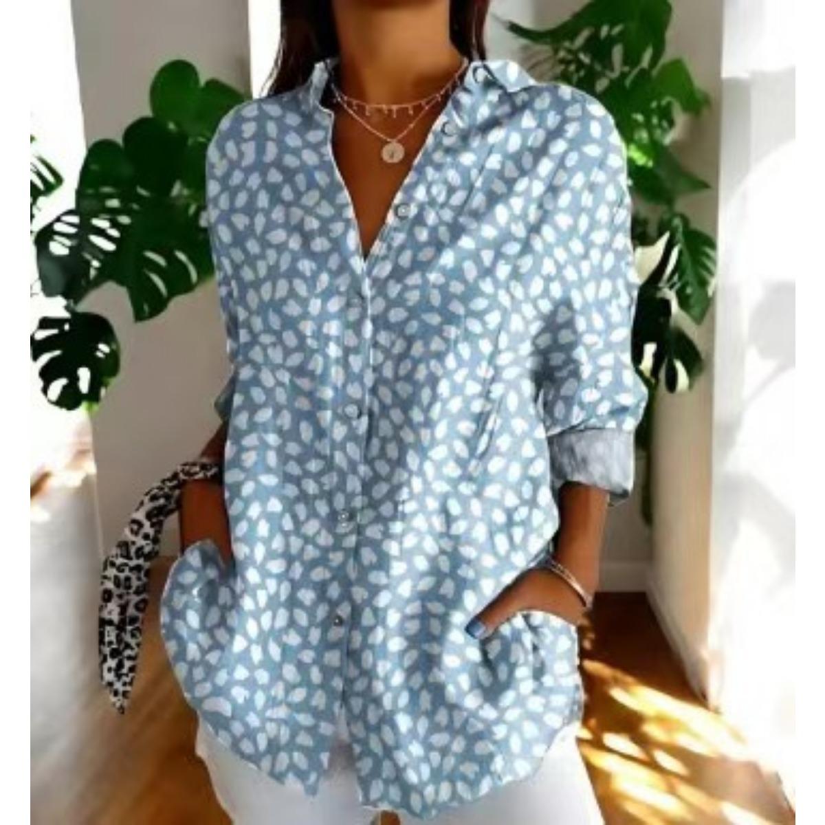 

Жіноча, Повсякденна, З довгим рукавом, Сорочка на ґудзиках, Квітковий принт, Можна прати в машині, Повсякденний, Вільний крій 5XL