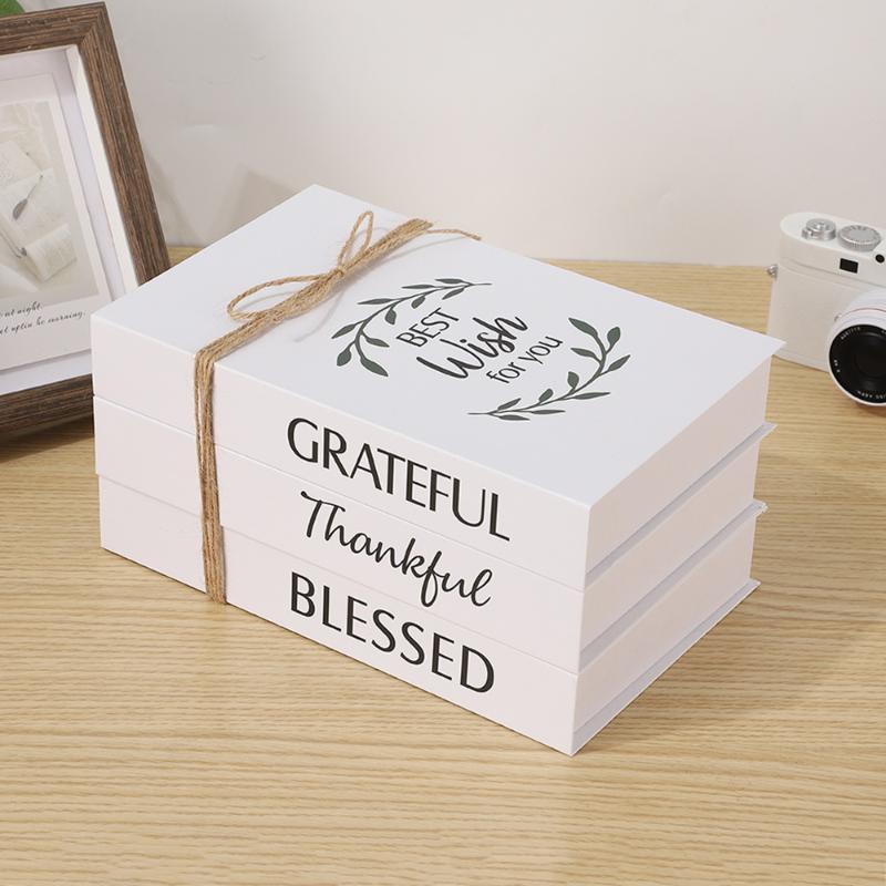 Faux Book Storage Boxes 3 Pcs Decorative Inspirational Quote Bow Design for Kids Room Bookshelf Decor Organizer 4