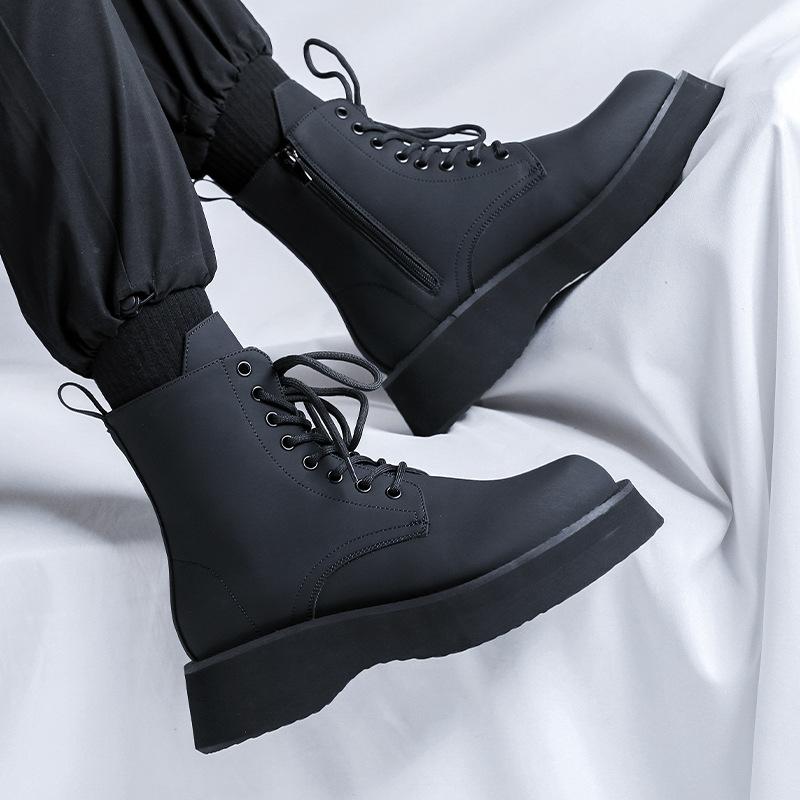 England style men's fashion platform boots black stylish original leather shoes cowboy autumn winter boot cool motorcycle botas