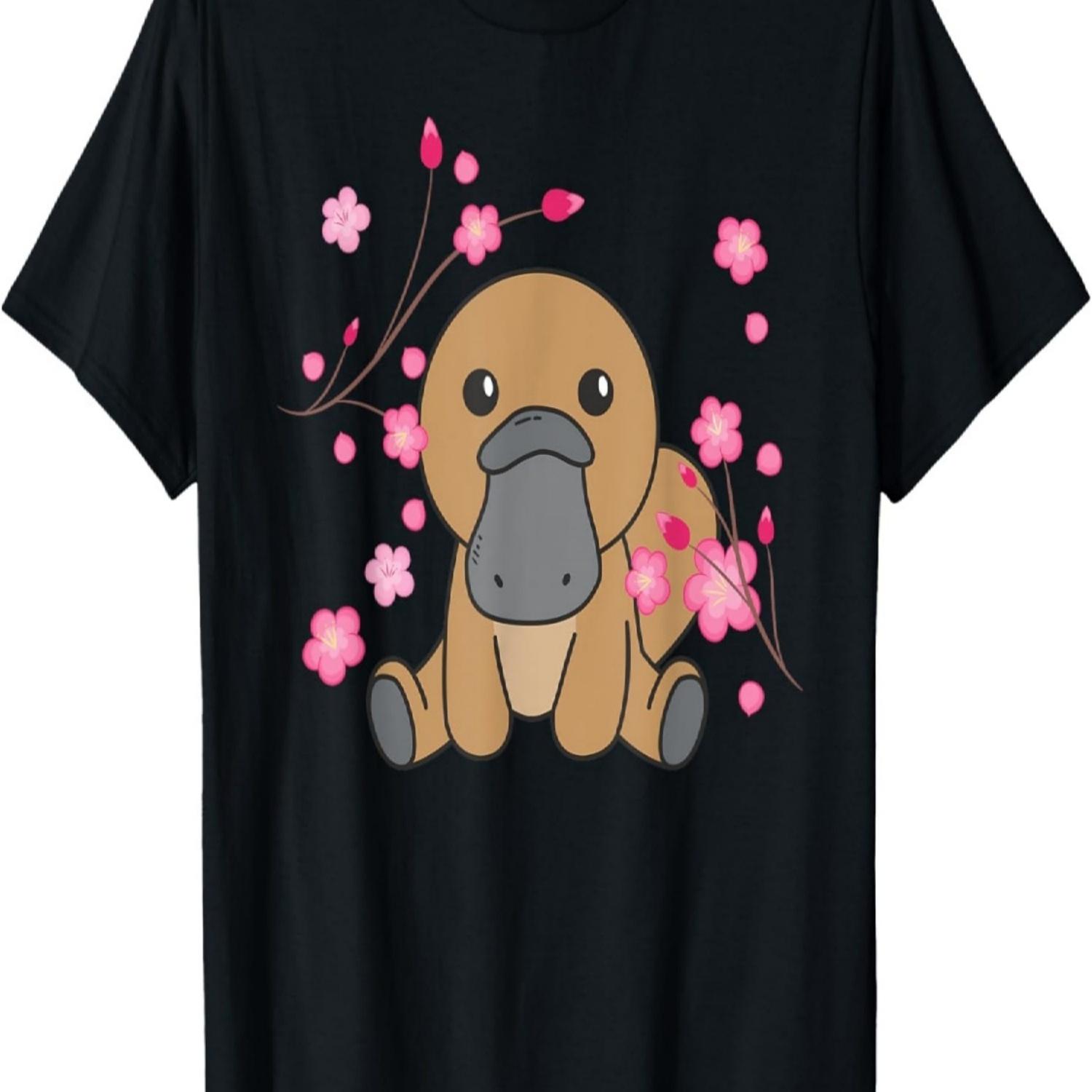 Platypus Cute Animals For Kids Kawaii Cherry Blossoms T-Shirt S чёрный