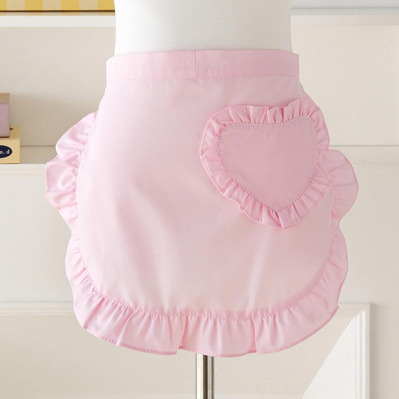 Long Pink Heart Apron, Ruffled Design with Pockets, Cute And Vintage Women'S ApronMaid Dress