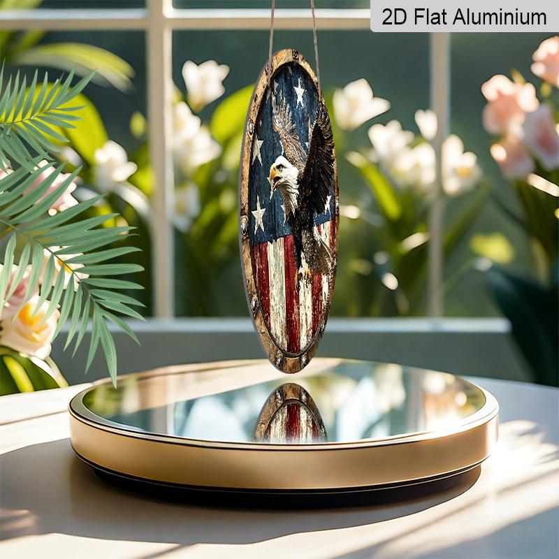 2D Flat, 1pc Vintage American Flag Eagle Metal Wall Art - Round Decor with Distressed Finish, Aluminum Frameless Design for Living Room, Patio, Home
