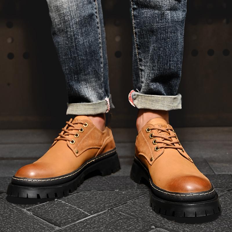 Fashion Derby men's thick soled shoes Fashionable gentleman Daily leisure business party Office wedding genuine leather Black shoes