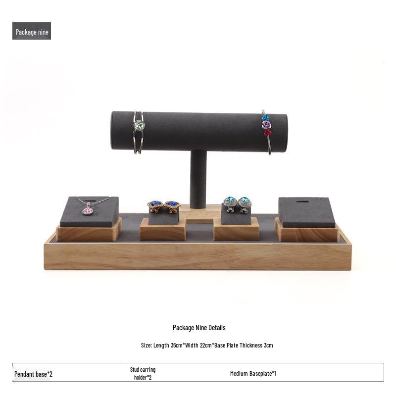 Solid Wood Jewelry Display Stand for Earrings, Rings, and Necklaces with Jade Tray