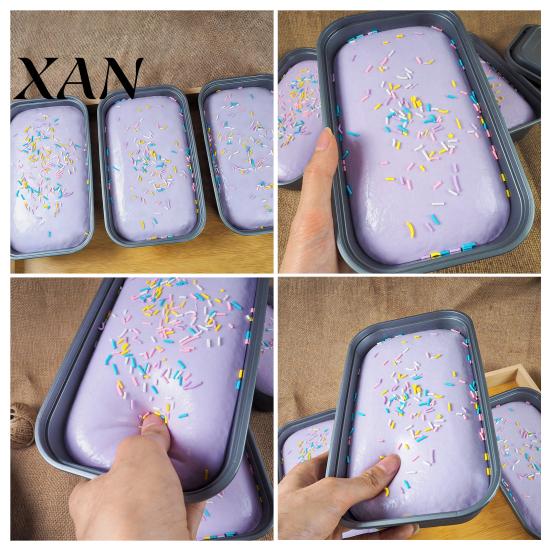Eisbox Spielzeug Weich Langsam Aufgehend Kuchen Kneten Realistisch Taro Dessert Fidget für Stress Befriedigende Sensorische Linderung Tragbares Dekompressions-Gadget Kinder