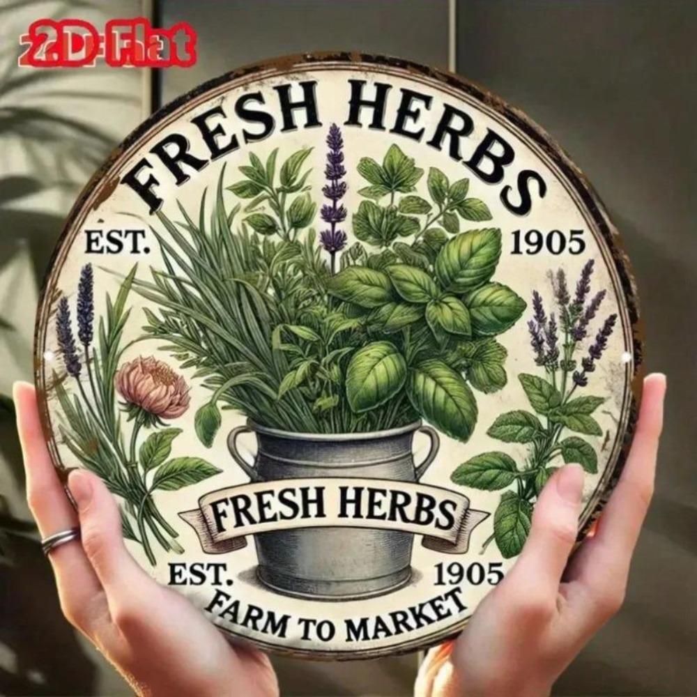 Vintage Metal Tin Sign Herb Garden Kitchen Wall Decor