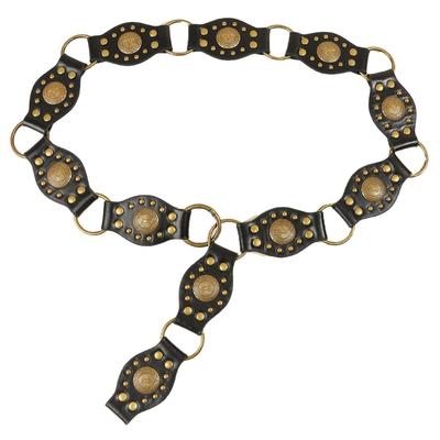 Hook Buckle Oval Disc Belt for Women Punk Waist Belt Bohemian Rivet Studded PU Leather Belt Girl Cool Western Waistband