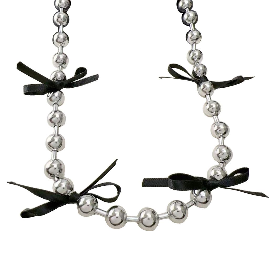 Stylish and Unique Beaded Necklace Delicate Stainless Steel Beaded Neck Chain Bowknot Adorned Neck Jewelry Ornament