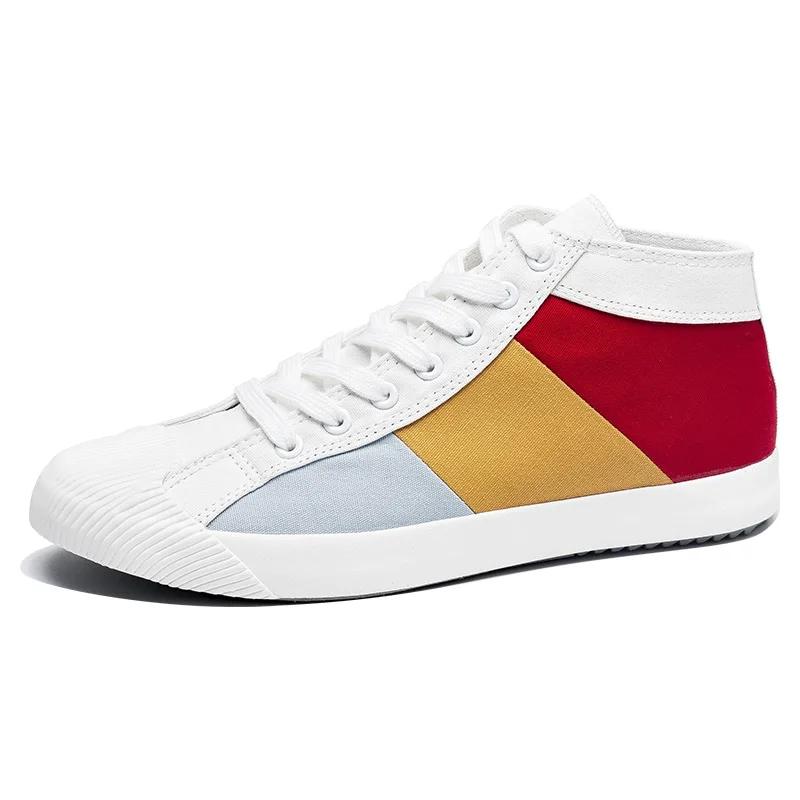Men Colorblock Canvas Shoes Breathable Casual Shoes Loafers Soft Comfortable Outdoor Flat Shoes Male Lace-Up Plimsolls