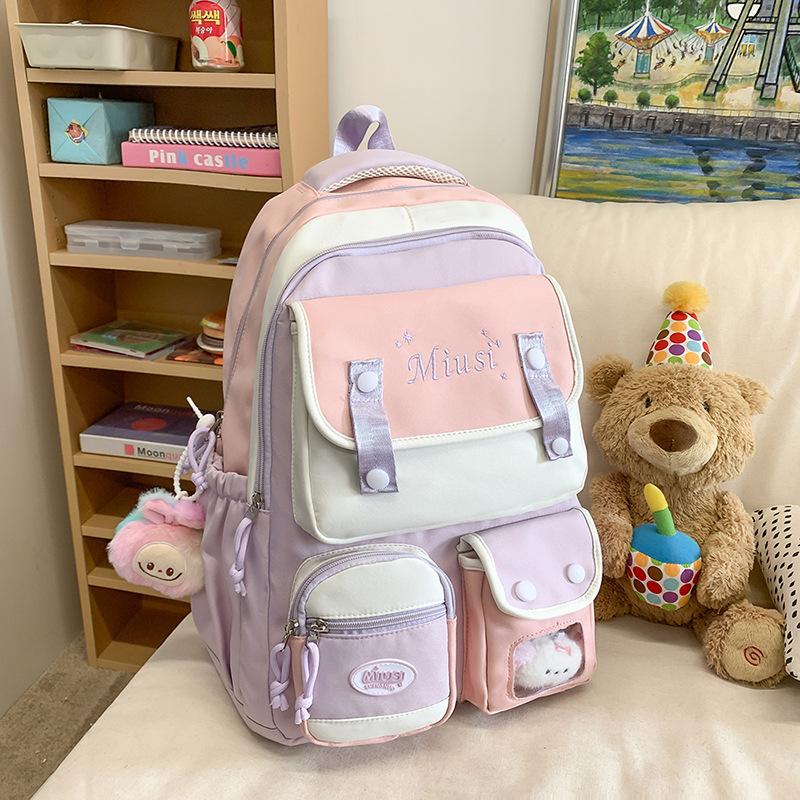Soft sister small fresh schoolbag Korean college style backpack multi-compartment design sense female junior high school student backpack female
