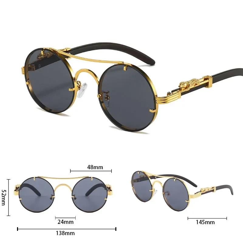 Summer Round Double Beam Leopard Head Sunglasses Fashion Luxury Metal Frame for Men Women Outdoor UV Protection