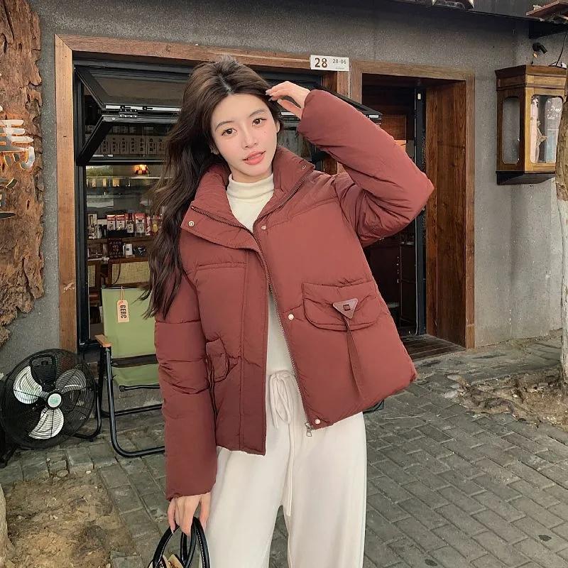 

2025 Новые повседневные женские парки с воротником-стойкой, верхняя одежда, осень-зима, женские пуховые хлопковые куртки с подкладкой XXL красный