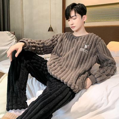 Fashion Winter Flannel Sleepwear For Men 2 Pieces Set Pijamas Male Coral Fleece Warm Pjs Nightwear Pyjamas Homme