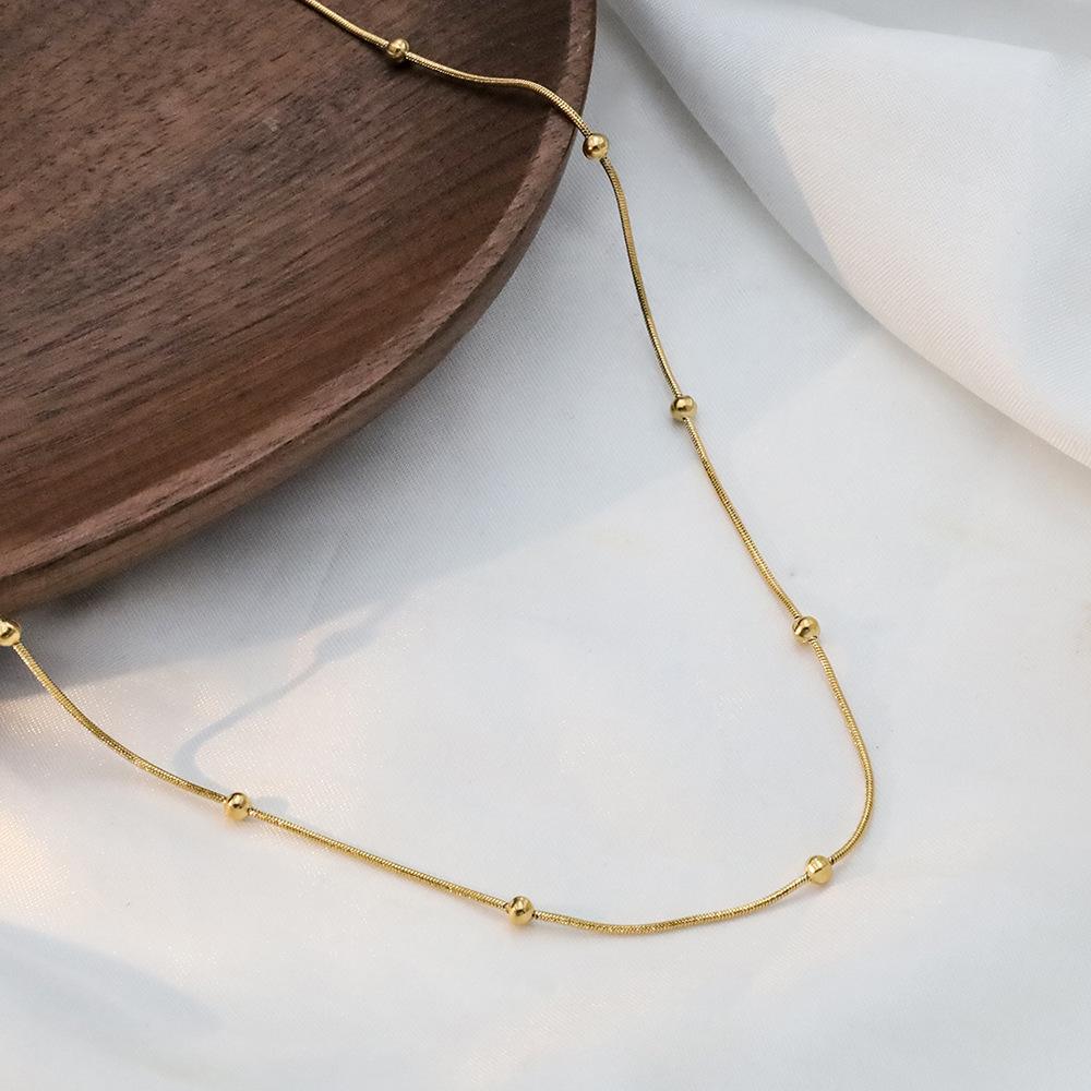 Wind Titanium Steel Collarbone Chain Women'S High-End Light Luxury 18K Gold Bead Snake Bone Chain Necklace Jewelry