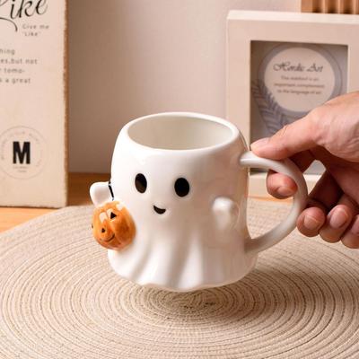 Süße Halloween-Kürbisgeister Keramiktassen Keramik-Trinkglas mit Henkel Halloween Lustige Weiße Geister Kaffeetasse