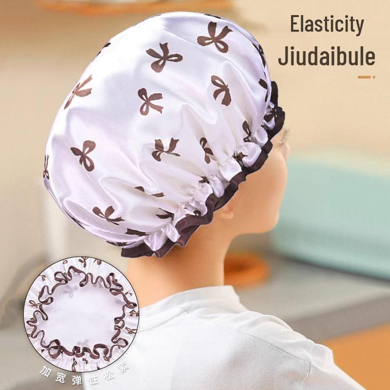 Double-Layer Waterproof Shower Cap for Women - Bath, Anti-Wet, Kitchen Oil Fume, and Thickened Dry Hair Protection.