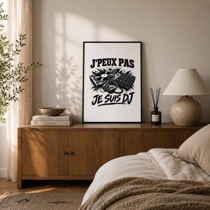 Poster J’peux pas je suis DJ J'peux pas minimaliste | Affiche Papier Photo 310 g Finition Perlée Format Taille A2 | Décoration