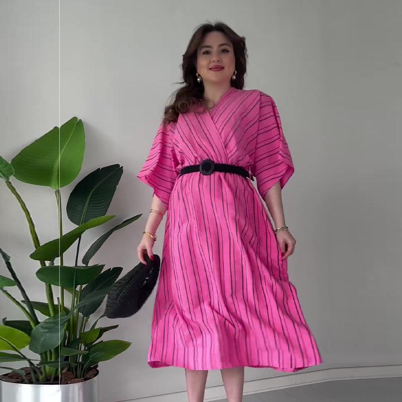 2024 Summer Women's Striped V-neck Loose Comfortable Dress