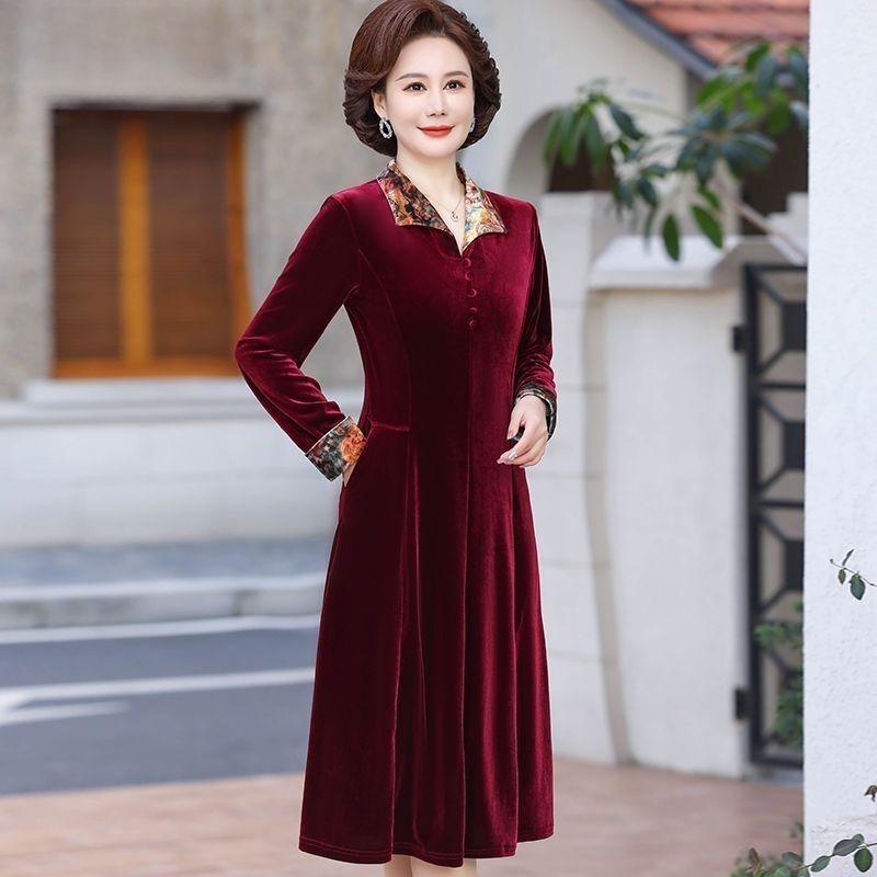 

Весняно-осіннє жіноче приталене вельветове плаття великого розміру А-силуету, довге вельветове плаття 5XL вина червоного кольору