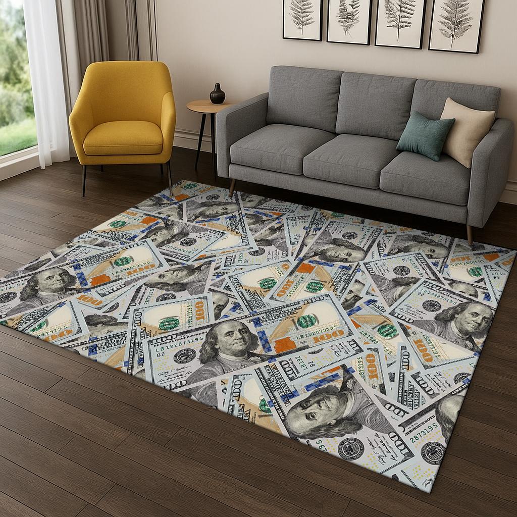 3D Us Dollar Euro Pound Money Illusion Carpet Rug for Living Room Sofa Home Bedroom Kitchen Doormat Decor,Playroom Non-slip Mat