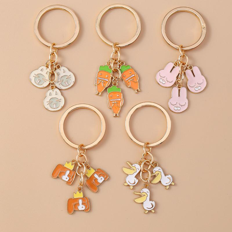 Cute Enamel Carrot Rabbit Keychain Cartoon Animal Key Ring for Women Girl Handbag Pendant DIY Handmade Jewelry Gift