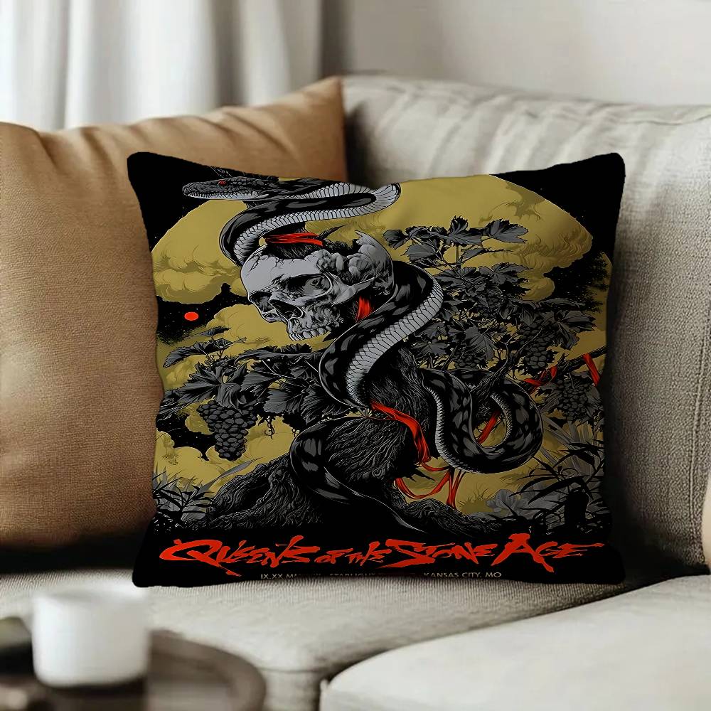 Band QQueens Of The Stone Age Office Cushion Pillowcase Car Cushion CoverXCM Lumbar Pillowcase Sofa Pillowcover