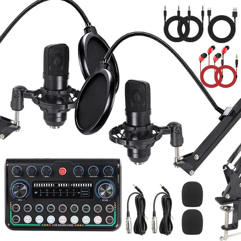 P99 BM700 Condenser Microphone Set: Sound Card, Boom Arm, and Stand for Live Streaming