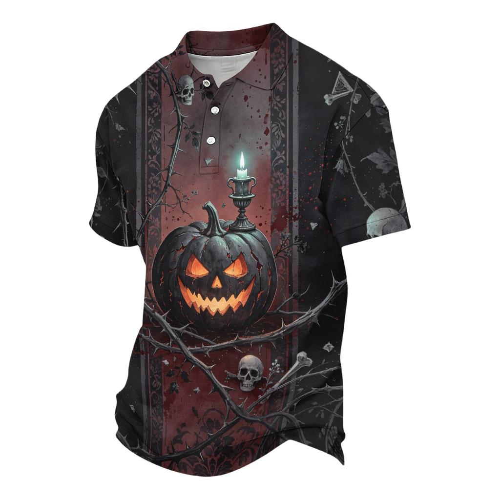 Camisa Masculina Estampada de Manga Curta para Festa de Halloween Fantasia