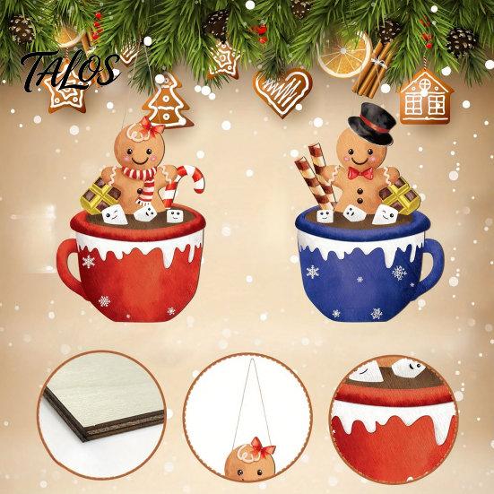 Seasonal Party Hanging Sign Christmas Wooden Sign, Cute Gingerbread Man Hot Cocoa Mug Welcome Door Xmas Holiday Home Decor Hanger for Indoor