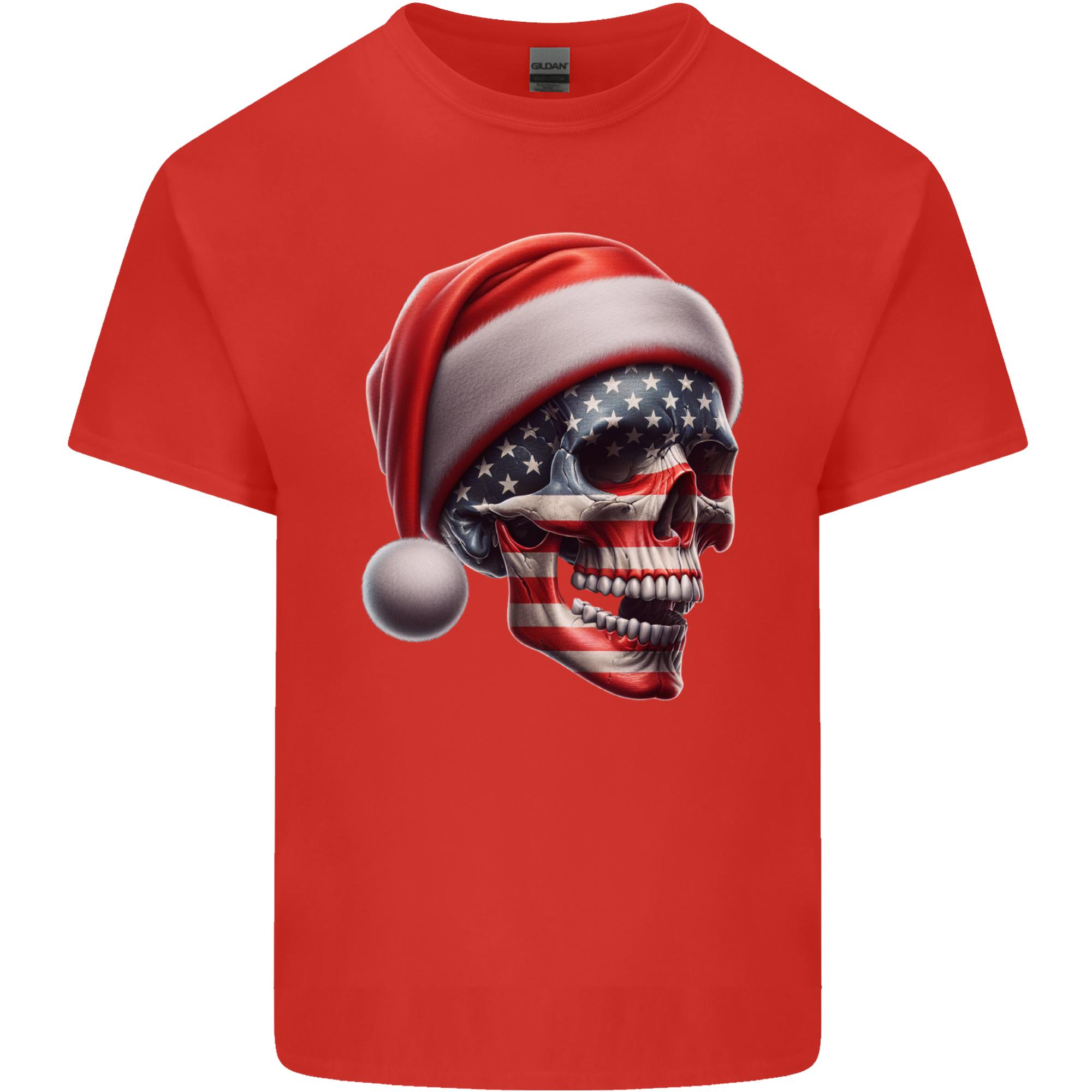 USA Christmas Skull Xmas American Flag Biker Unisexs Light Cotton TShirt S