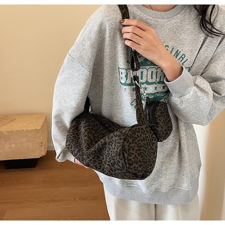 Ielgy Leopard Print Cloth Letter Pillow Bag Large Capacity Fashion Commuter Fashionable All-Match One-Shoulder Messenger Bag