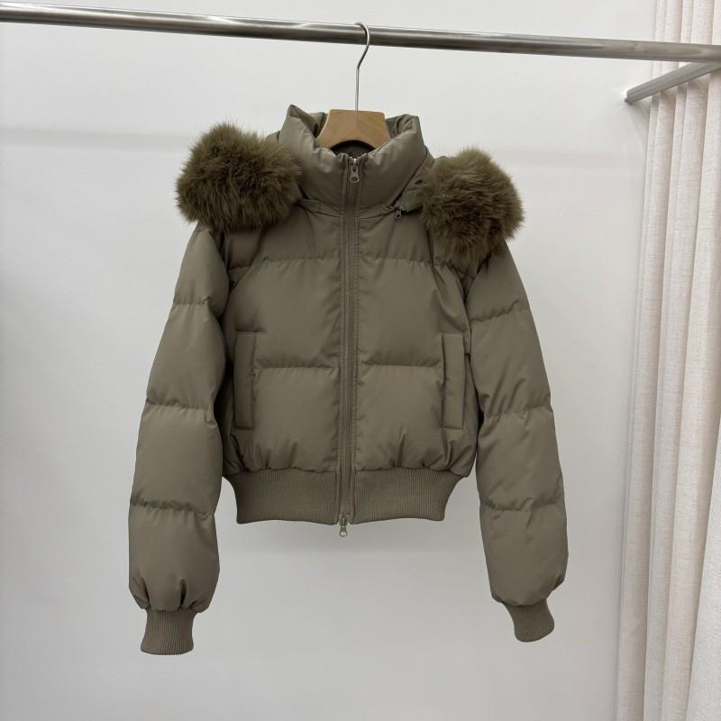Womens Short Winter Down Coat With Detachable Faux Fur Collar Slim Fit Warm Puffer Jacket Small Stature