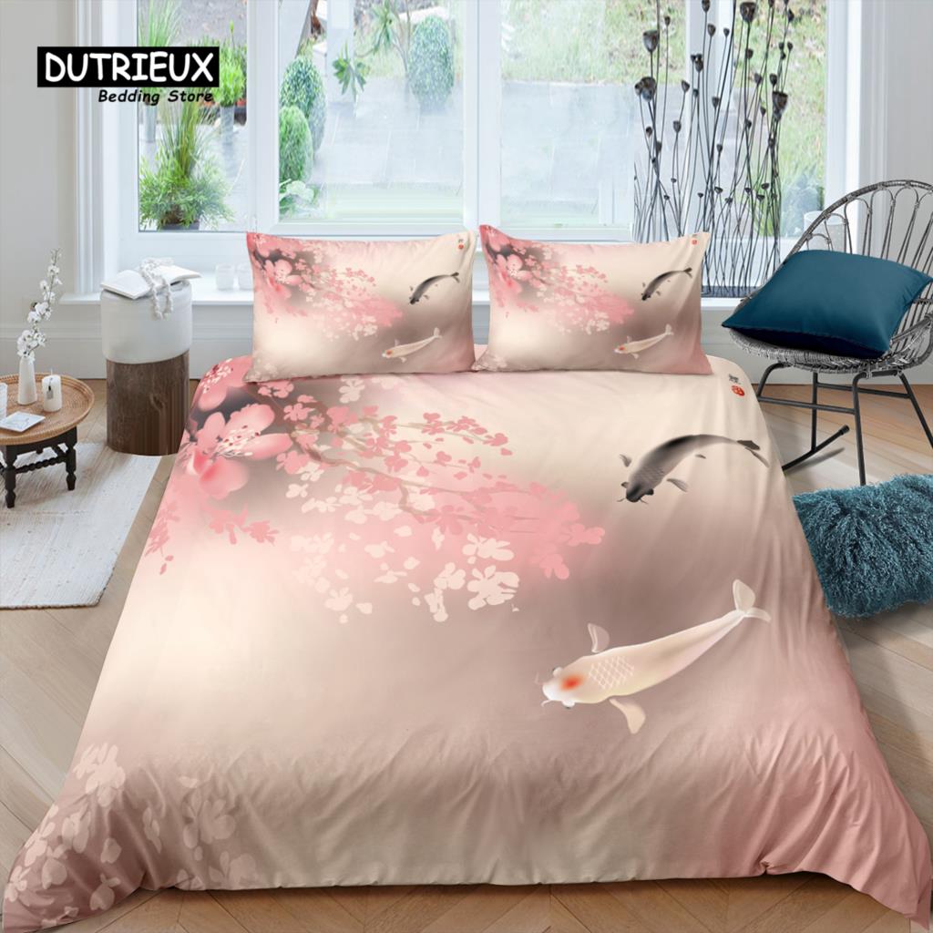 Comforter Home Living Luxury 3D Fish Bedding Set Plum Bossom Queen And King Eu/Us/Au/Uk Size Comforter Bedding