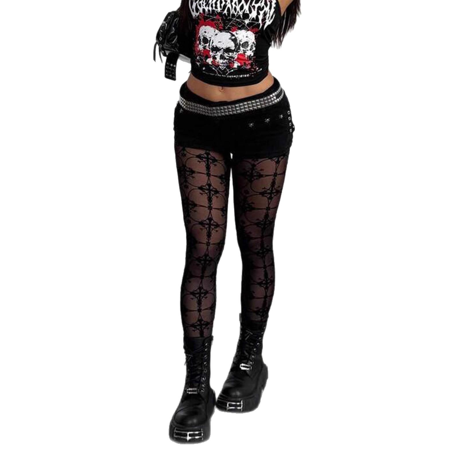 

Sheer Mesh Leggings with Velvet Flocked Cross Pattern Stretchy Tight Fit Pantyhose for Women S