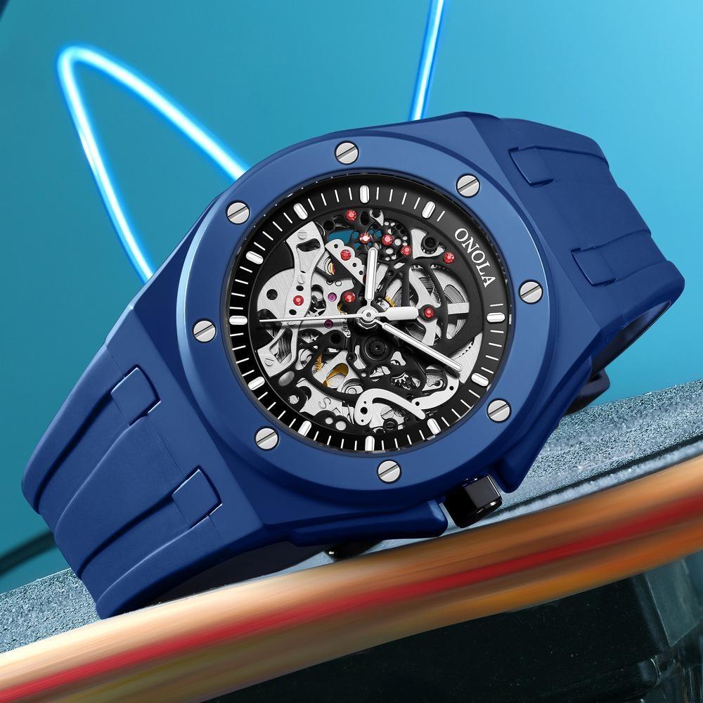 Hollow Automatic Skeleton Watches for Men Sport Visible Mechanical Movement Luminous Watch Waterproof Silicone Strap