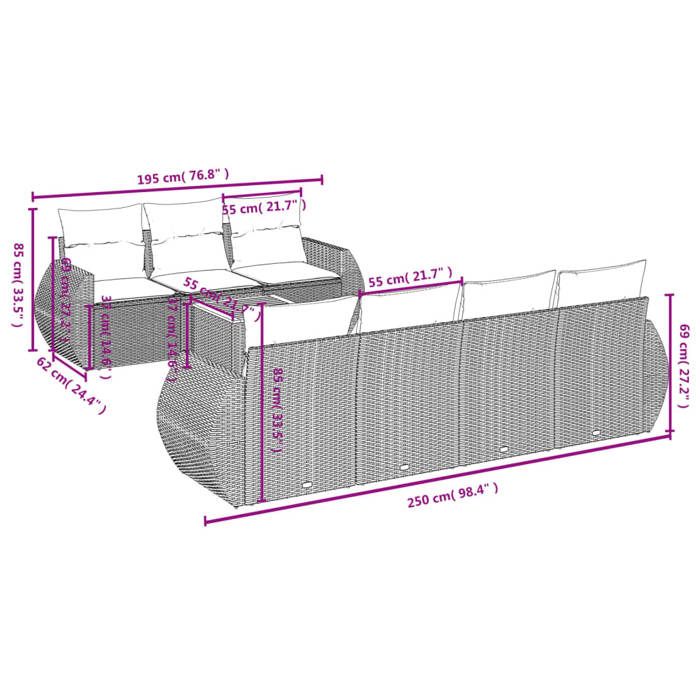 VidaXL Salon de Jardin avec Coussins 8 pcs, Canapés de Terrasse, Ensemble de Meubles de Patio, Mobilier d'Extérieur, Beige 3257241