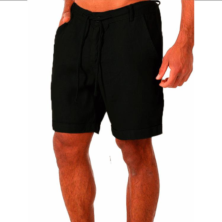 Men's Cotton Linen Lace-up Casual Shorts - Summer Plain Color, Five-Point Length