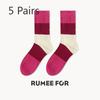 5 Pairs of Female Spring and Summer Personality Match Color Trend In The Tube Stack Socks