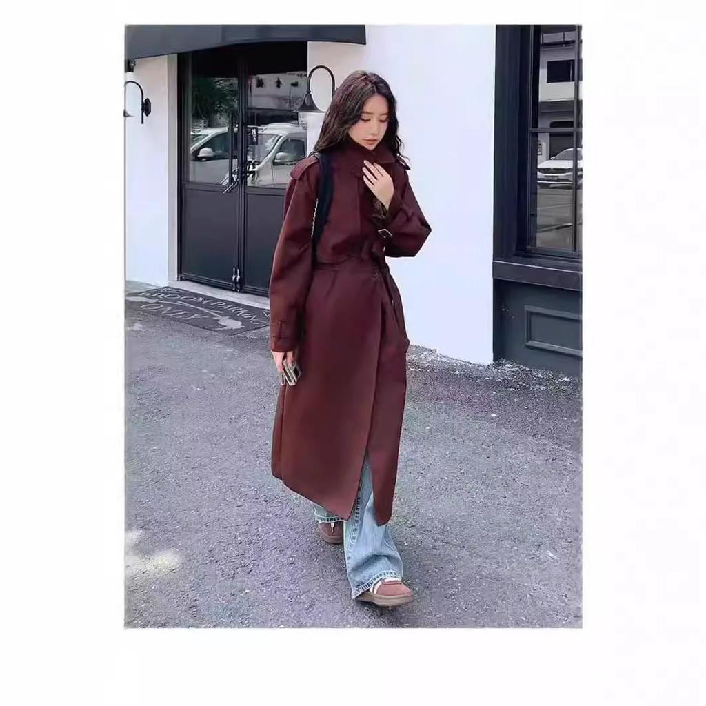Windbreaker Coat for Women Spring and Autumn New Style Belted Waist British Style Long Coat